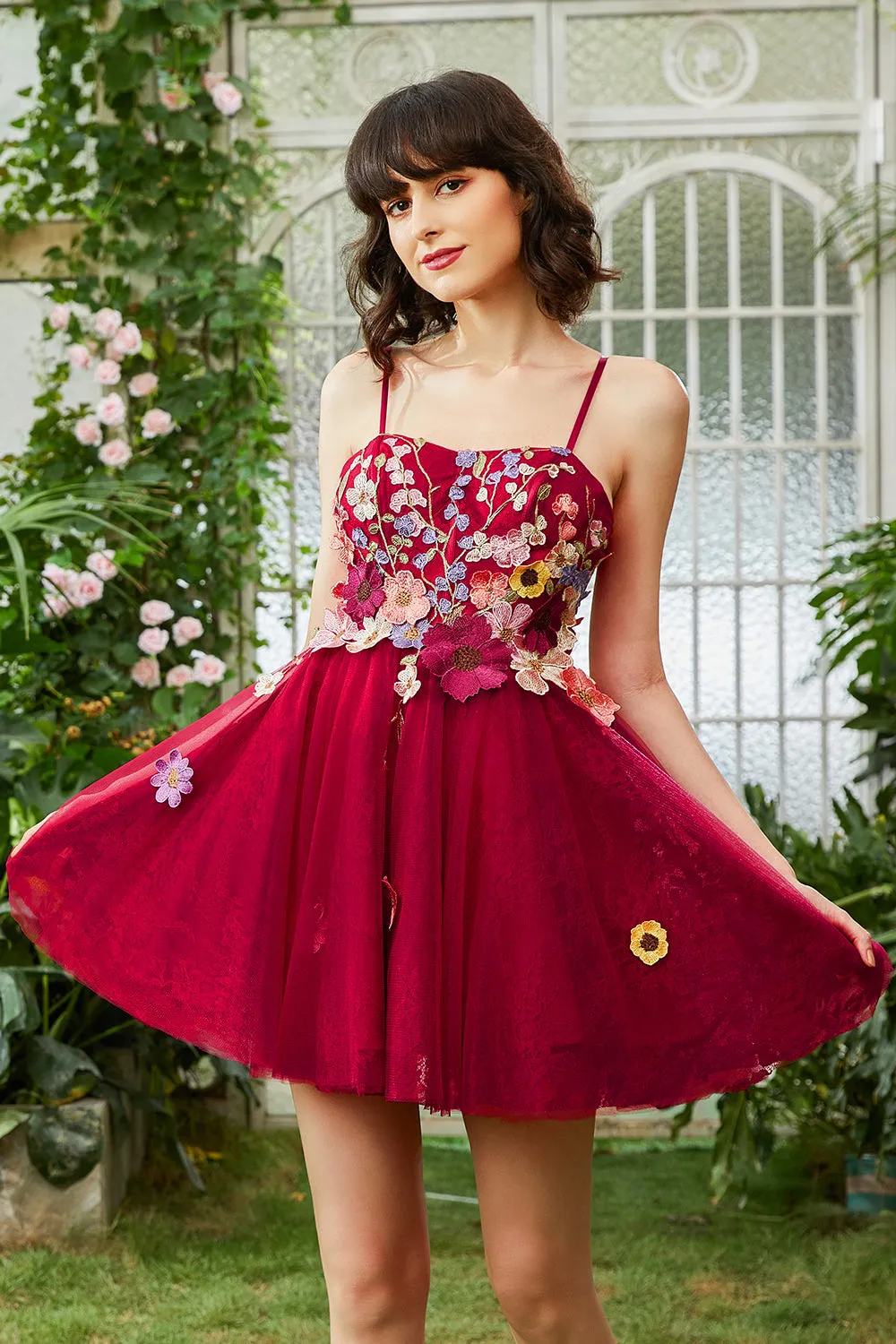 Burgundy A Line Spaghetti Straps Homecoming Dress With 3D Flowers sold by Zapaka product image thumbnail 5