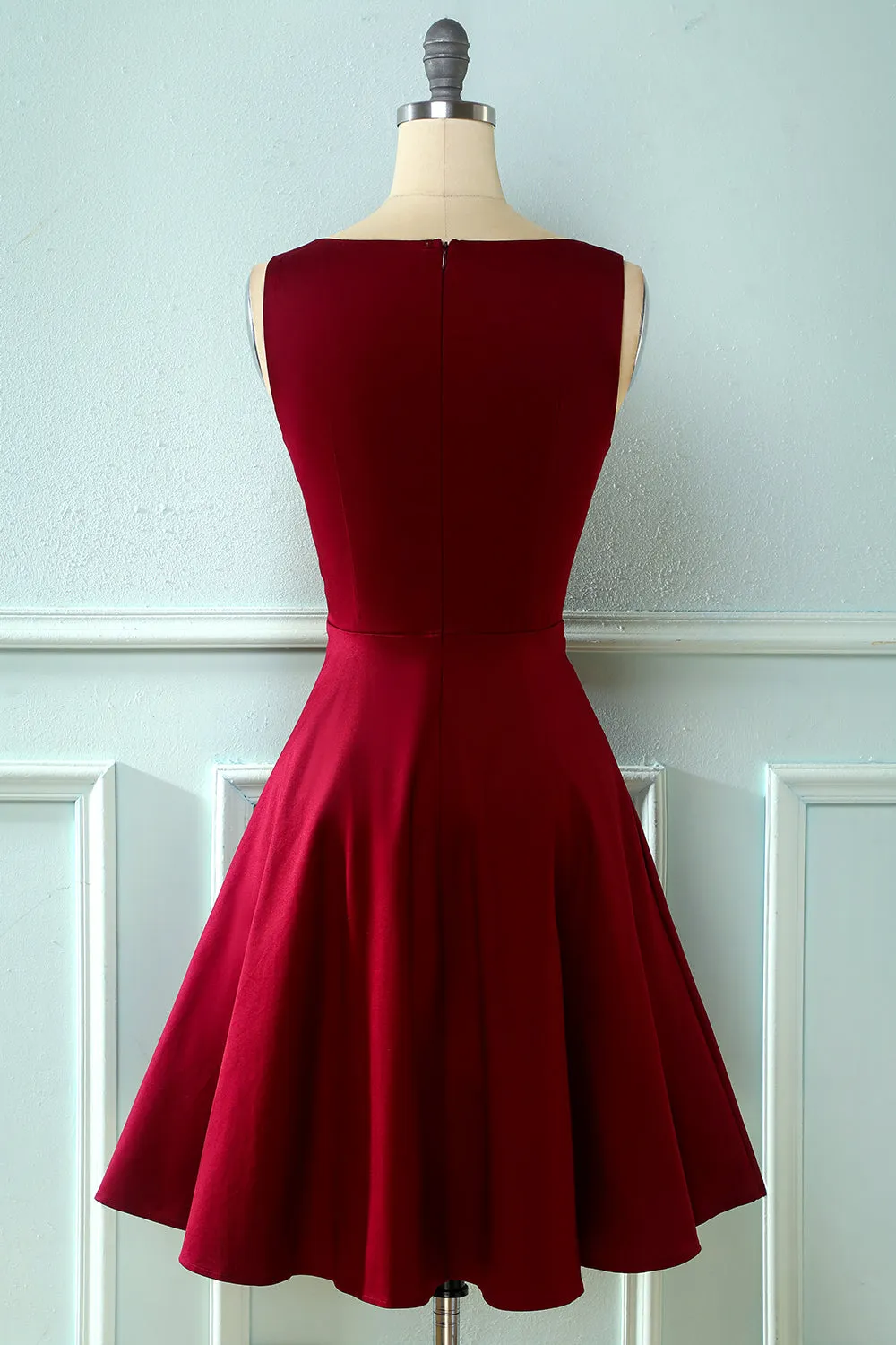 Burgundy Vintage 1950s Asymmetrical Dress sold by Zapaka product image thumbnail 2