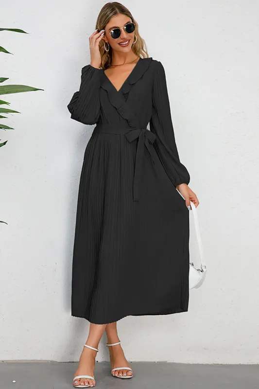 Long Sleeves Black Casual Dress with Ruffles sold by Zapaka