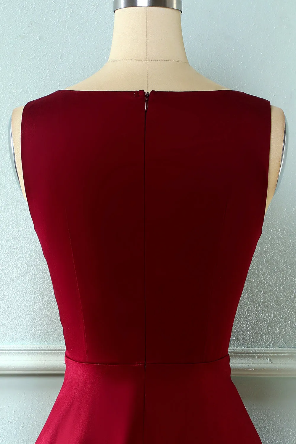 Burgundy Vintage 1950s Asymmetrical Dress sold by Zapaka product image thumbnail 4