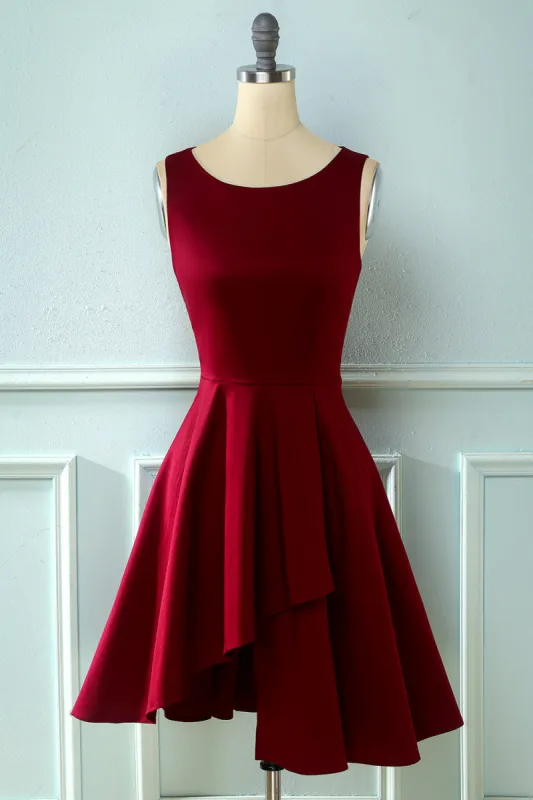 Burgundy Vintage 1950s Asymmetrical Dress sold by Zapaka