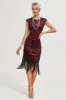 Burgundy Fringes Sparkly Flapper Dress with Accessories Set sold by Zapaka