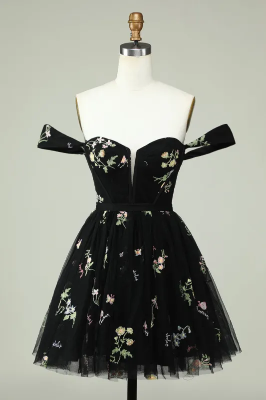 Black A Line Off the Shoulder Homecoming Dress sold by Zapaka