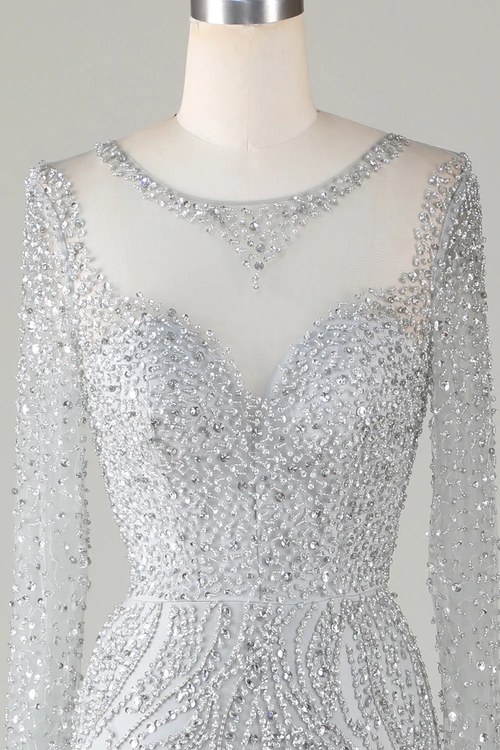 Gorgeous Sparkly Grey Beaded Mermaid Long Prom Dress sold by Zapaka product image thumbnail 4