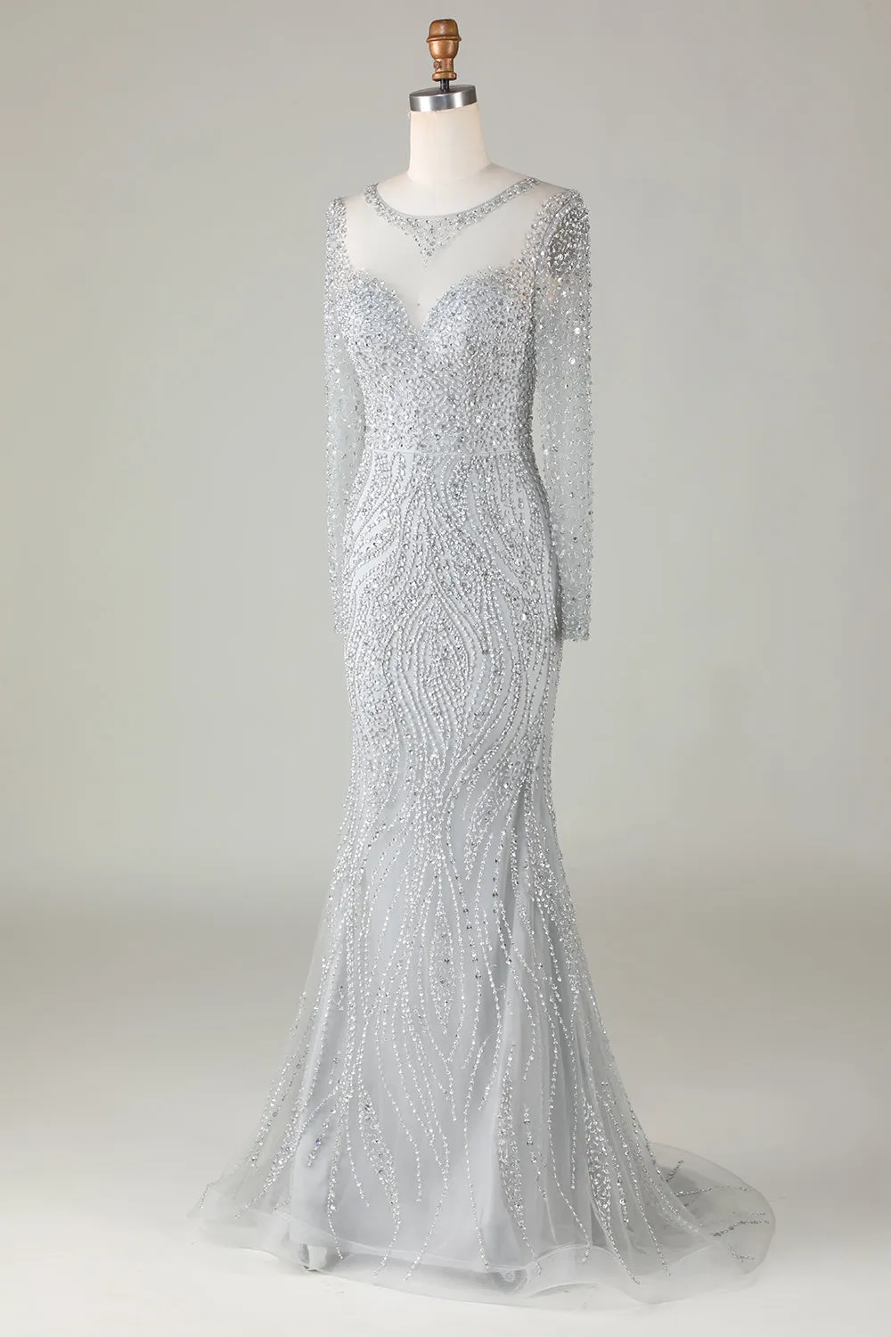Gorgeous Sparkly Grey Beaded Mermaid Long Prom Dress sold by Zapaka product image thumbnail 3