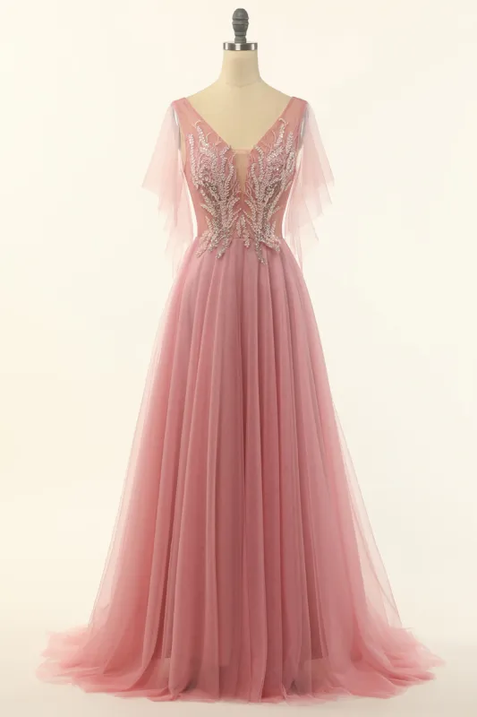 Blush Beading Tulle A-line Prom Dress sold by Zapaka