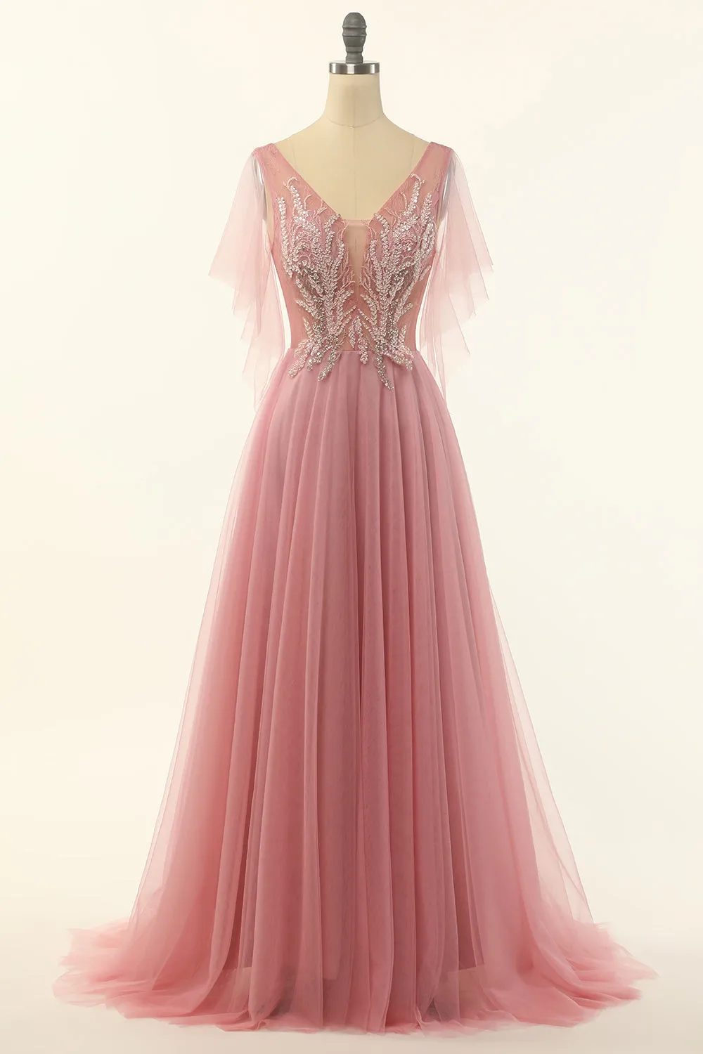 Blush Beading Tulle A-line Prom Dress sold by Zapaka
