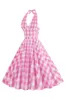 Pink Halter Plaid Sleeveless 1950s Dress With Belt sold by Zapaka