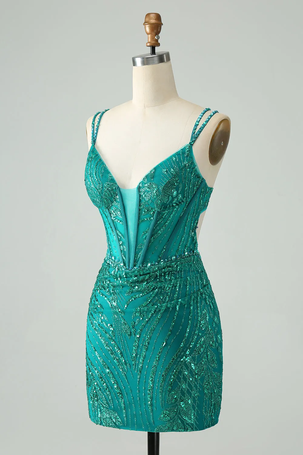 Sparkly Dark Green Bodycon Corset Short Homecoming Dress with Sequins sold by Zapaka product image thumbnail 3