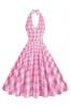 Pink Halter Plaid Sleeveless 1950s Dress With Belt sold by Zapaka