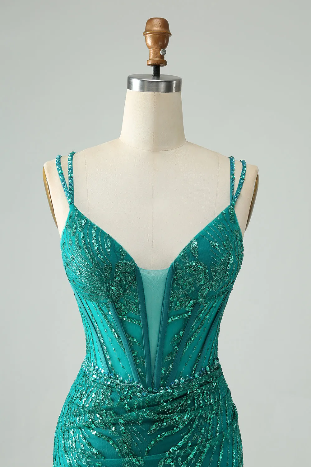 Sparkly Dark Green Bodycon Corset Short Homecoming Dress with Sequins sold by Zapaka product image thumbnail 4