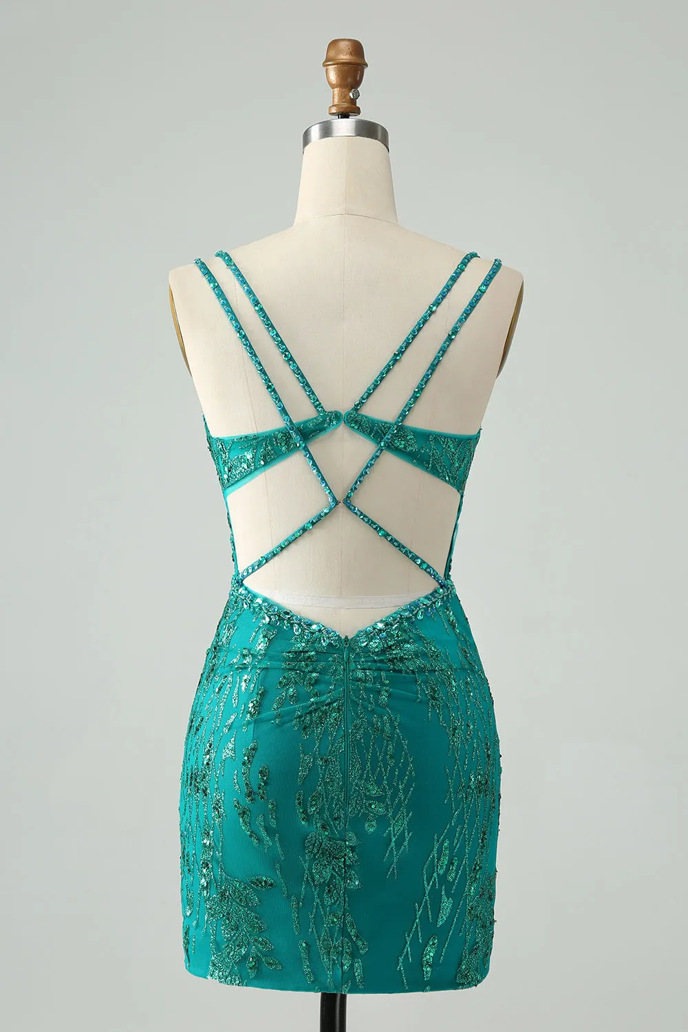 Sparkly Dark Green Bodycon Corset Short Homecoming Dress with Sequins sold by Zapaka product image thumbnail 2