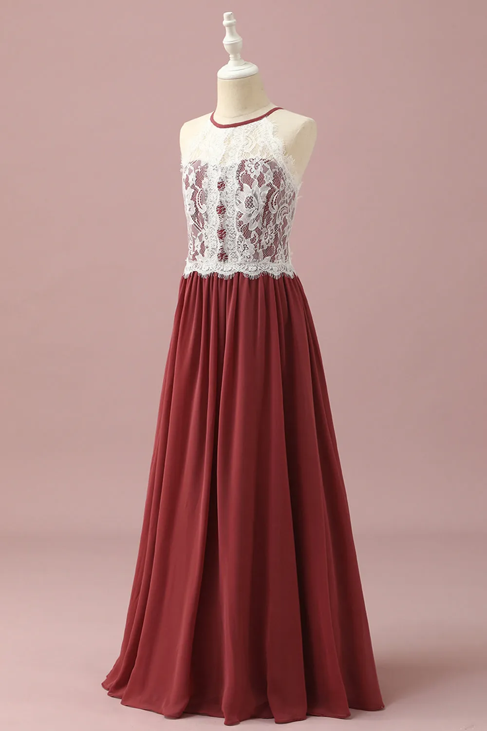 Burgundy Halter Lace and Chiffon Junior Bridesmaid Dress sold by Zapaka product image thumbnail 3