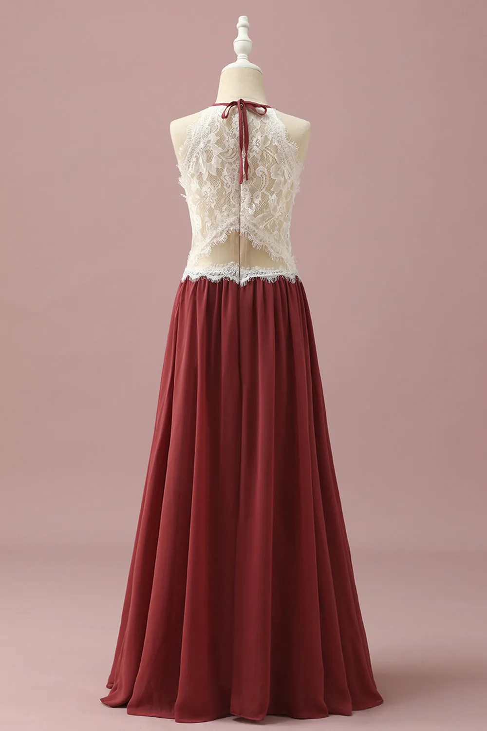 Burgundy Halter Lace and Chiffon Junior Bridesmaid Dress sold by Zapaka product image thumbnail 2