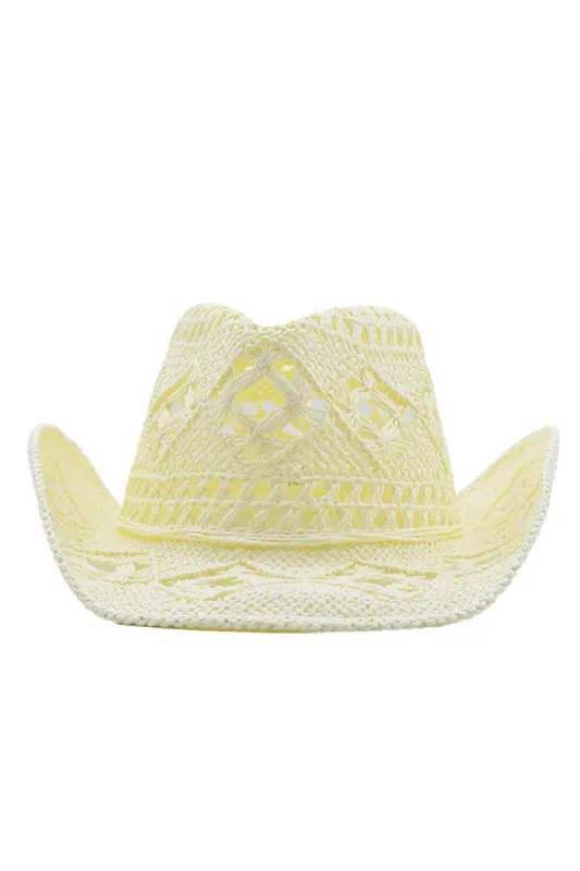 Apricot Knitting Western Cowboy Hat Straw Hat Hollow Out Sunhat sold by Zapaka