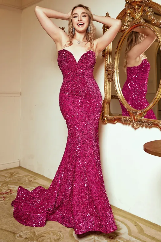 Mermaid Sweetheart Fuchsia Sequins Plus Size Prom Dress with Sweep Train sold by Zapaka