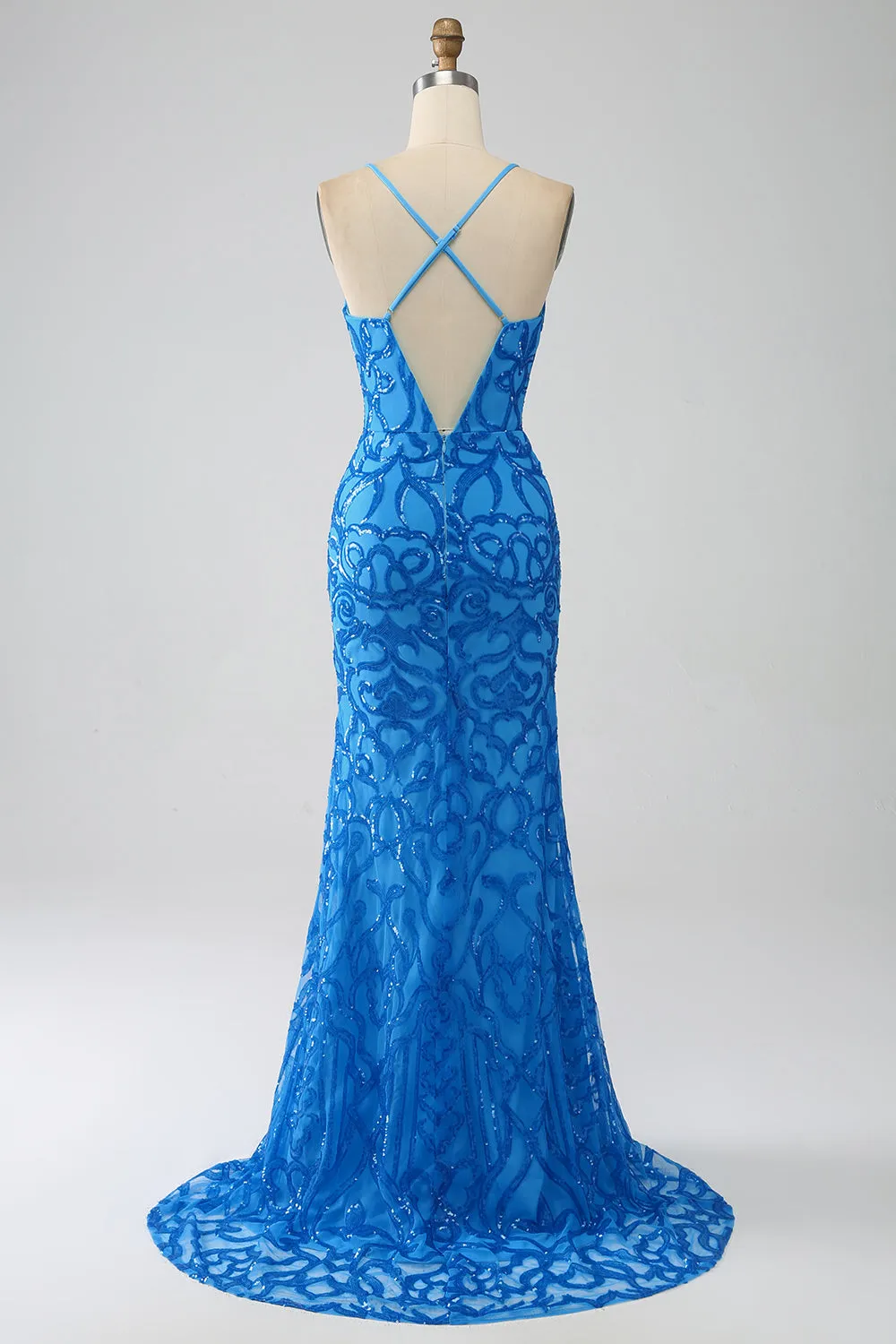 Blue Mermaid Spaghetti Straps Sequins Long Prom Dress sold by Zapaka product image thumbnail 2
