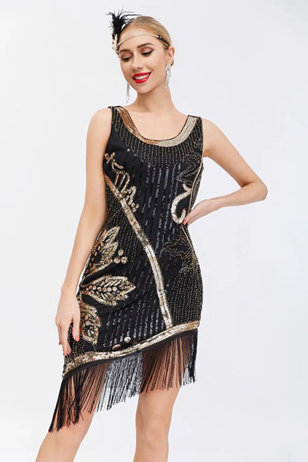 Beaded Black 1920s Dress with Fringes sold by Zapaka product image thumbnail 2