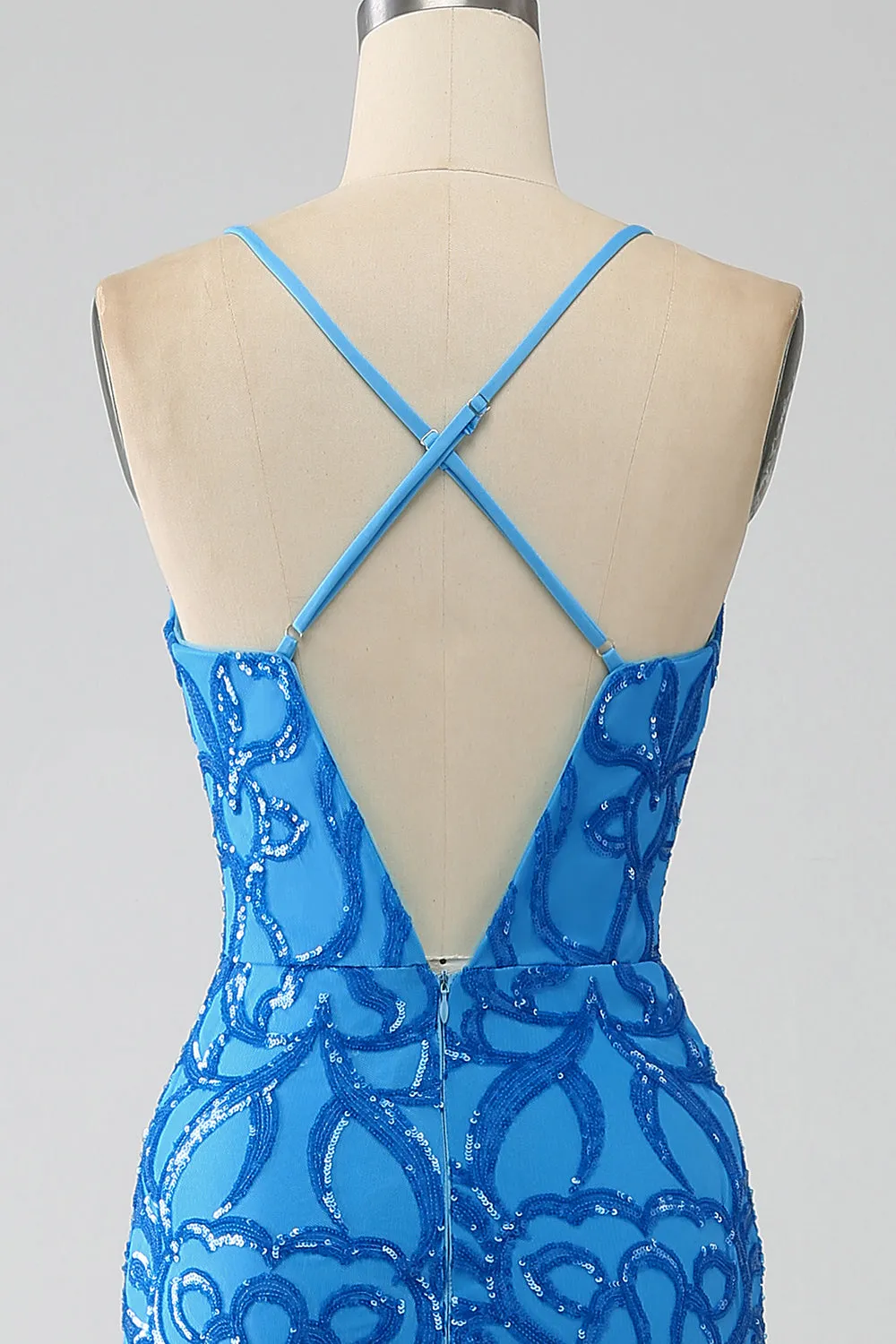 Blue Mermaid Spaghetti Straps Sequins Long Prom Dress sold by Zapaka product image thumbnail 5