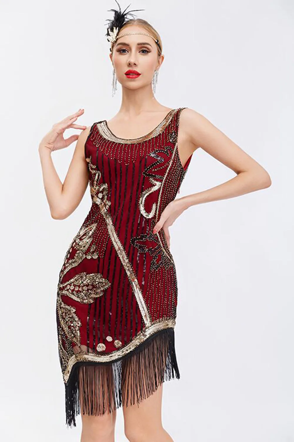 Beaded Black 1920s Dress with Fringes sold by Zapaka product image thumbnail 3