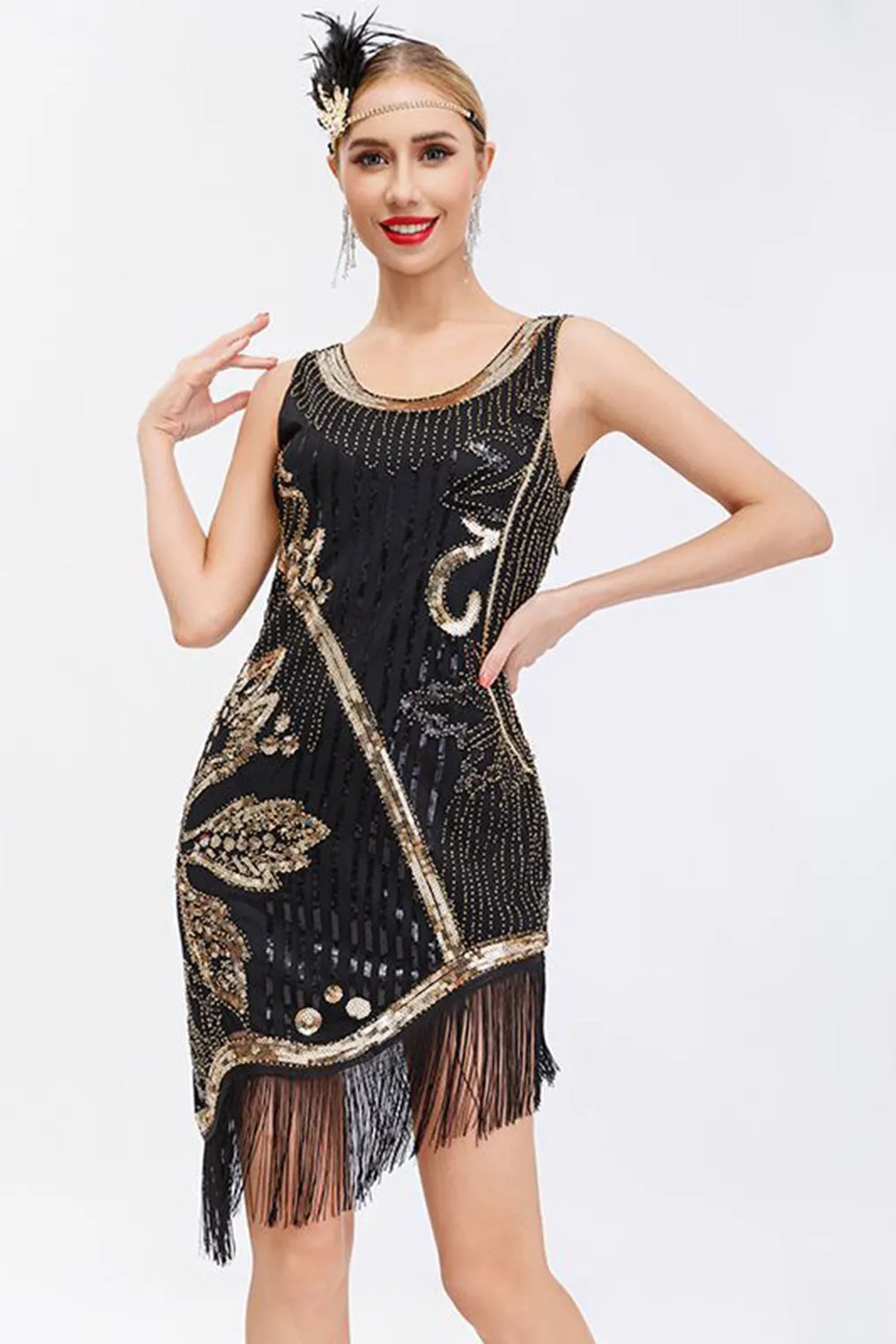 Beaded Black 1920s Dress with Fringes sold by Zapaka