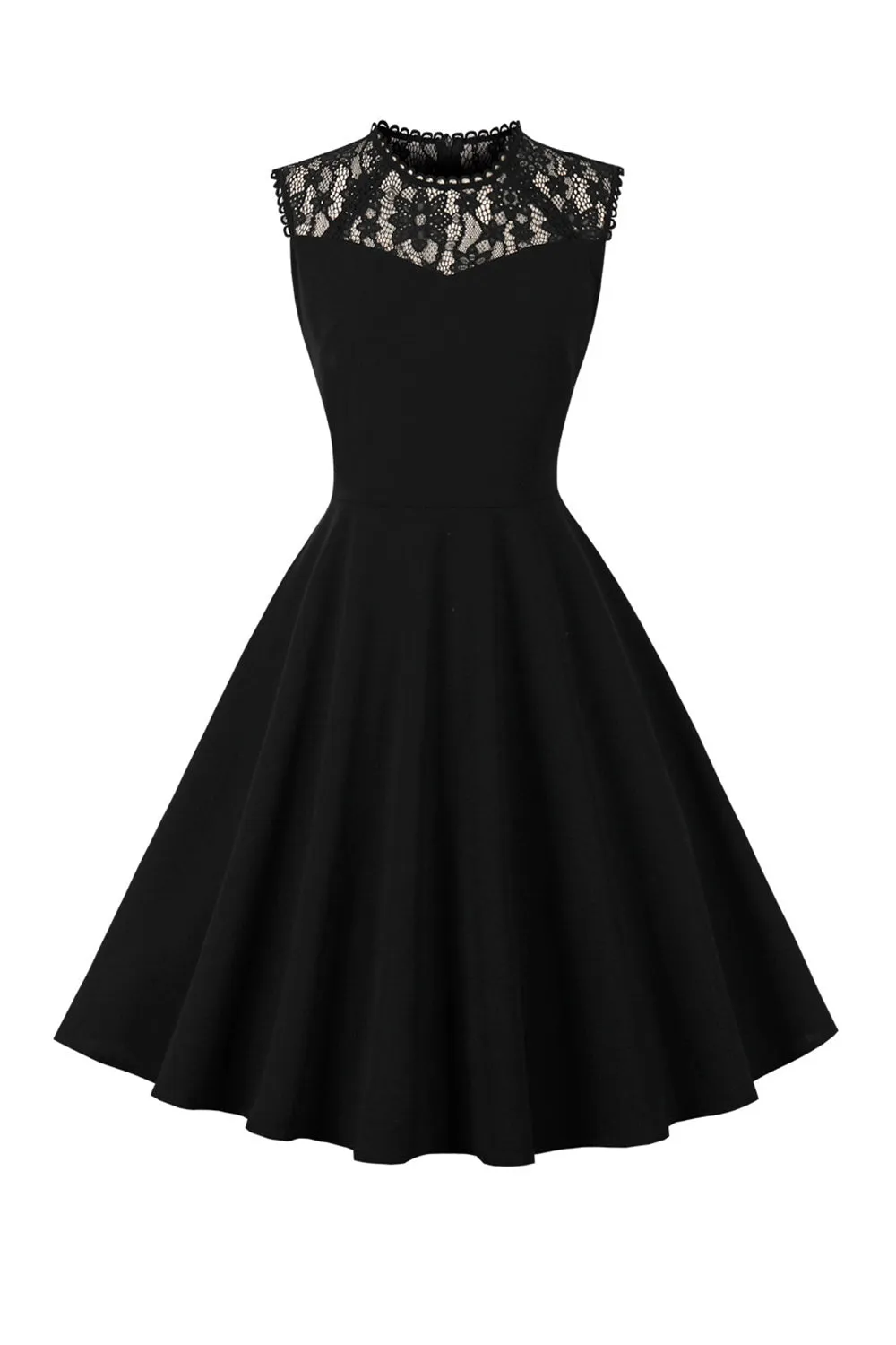 Black Swing 1950s Dress with Lace sold by Zapaka