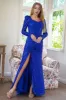 Sparkly Long Sleeves Sequins Royal Blue Evening Party Dress with Slit sold by Zapaka