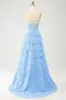 Sky Blue A-Line Sweetheart Tiered Corset Long Prom Dress sold by Zapaka