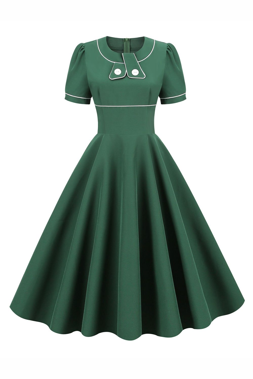 Green A-line Solid Swing 1950s Dress sold by Zapaka