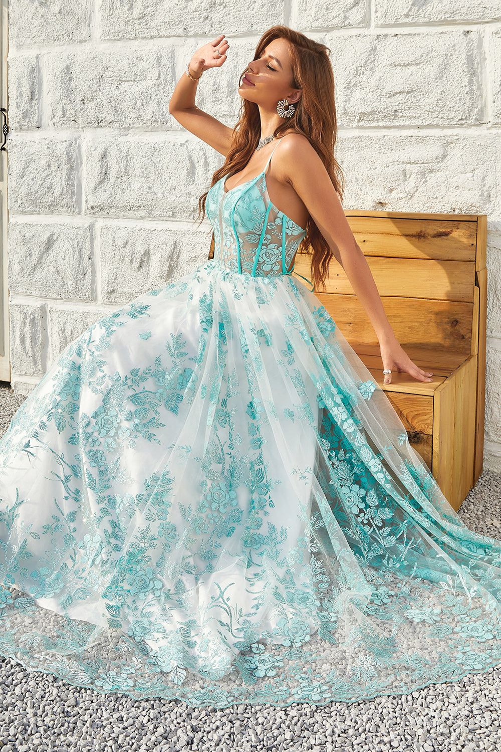 A Line Spaghetti Straps Green Corset Prom Dress with Criss Cross Back sold by Zapaka product image thumbnail 6