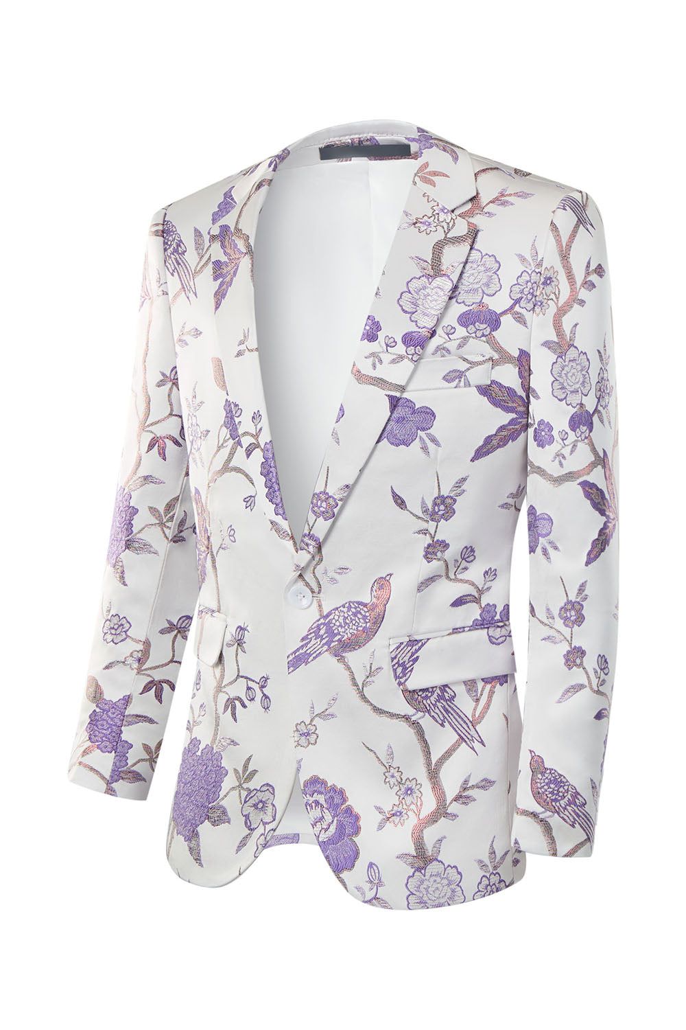 Men's White Embroidery Notched Lapel Prom Blazer sold by Zapaka product image thumbnail 2