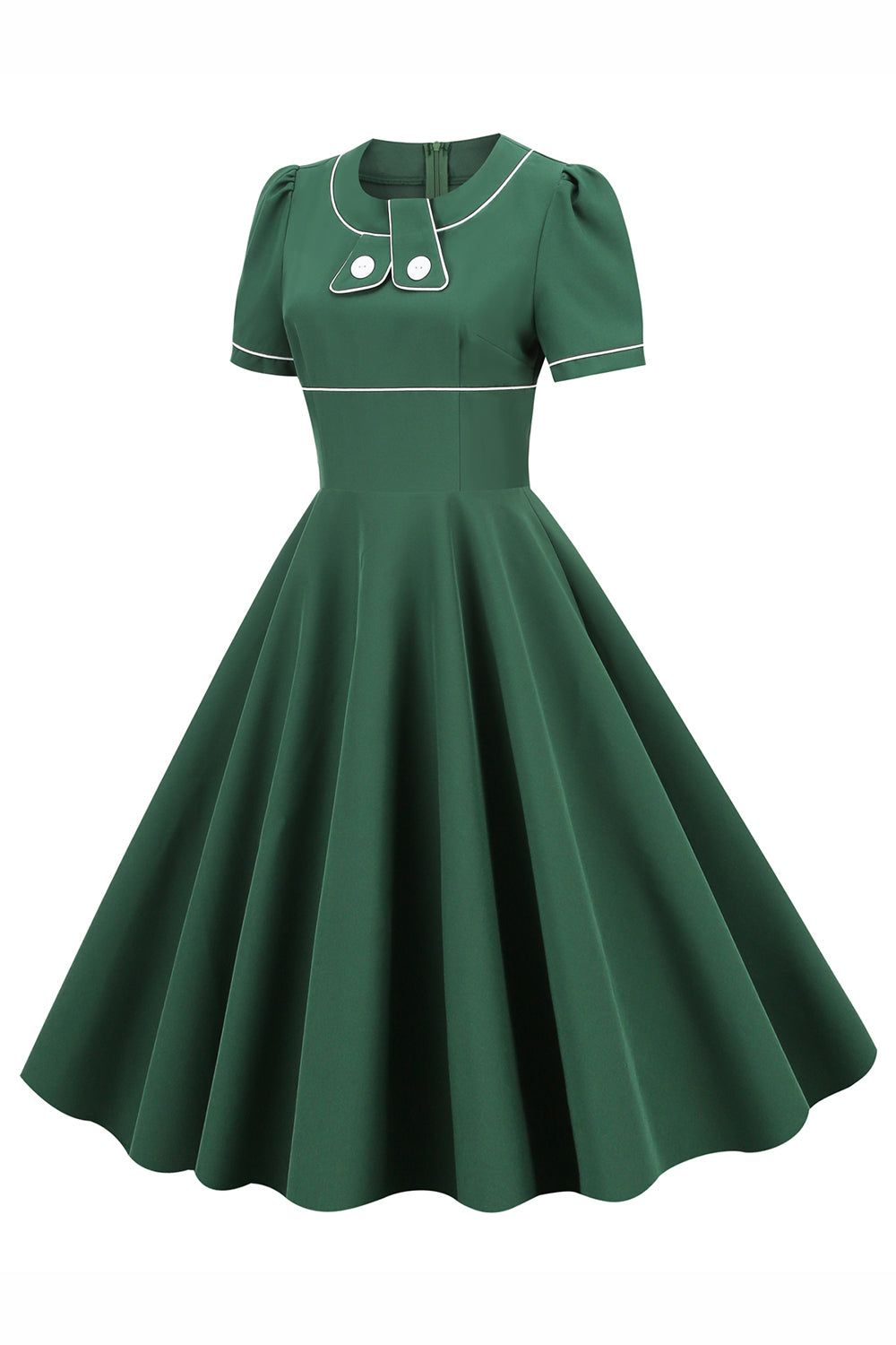 Green A-line Solid Swing 1950s Dress sold by Zapaka product image thumbnail 3