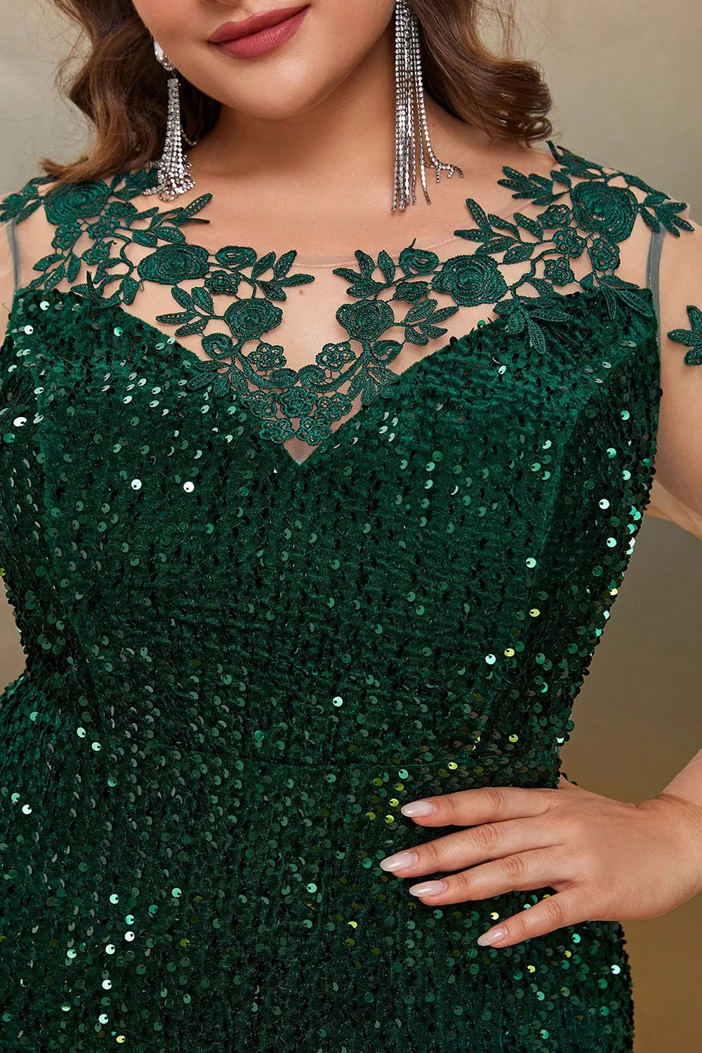 Dark Green Mermaid Plus Size Sequin Prom Dress with Appliques sold by Zapaka product image thumbnail 5