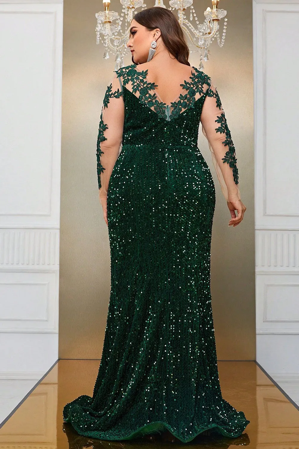 Dark Green Mermaid Plus Size Sequin Prom Dress with Appliques sold by Zapaka product image thumbnail 2
