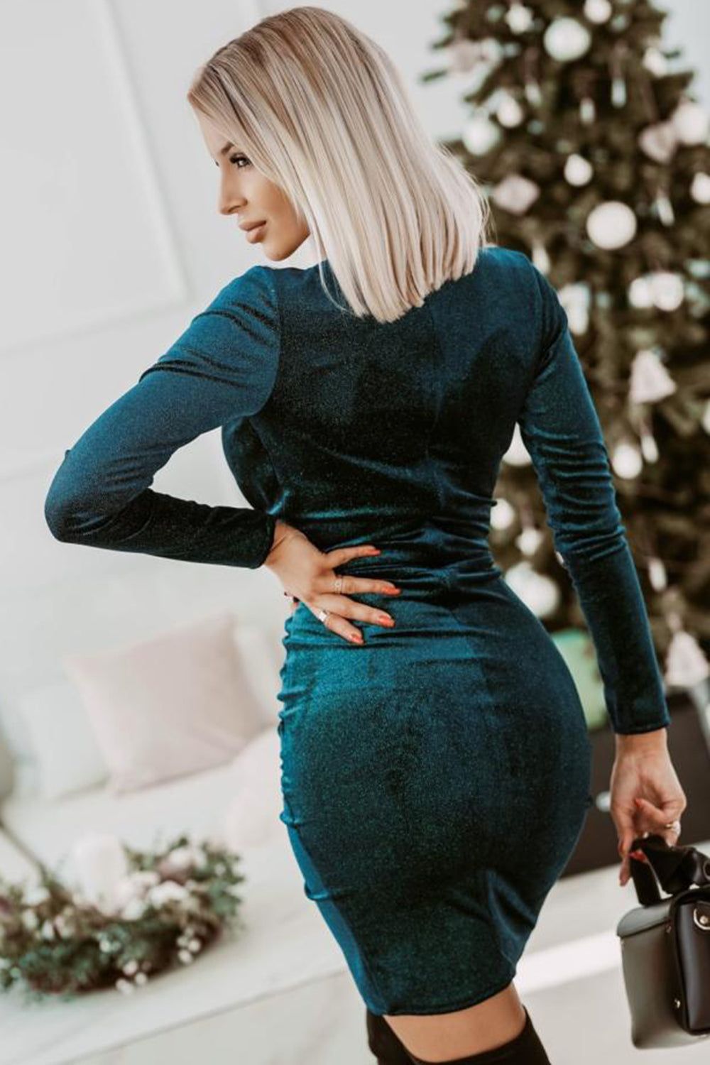 Velvet Long Sleeves V-neck Christmas Dress sold by Zapaka product image thumbnail 2