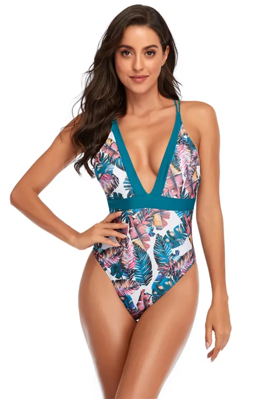 leaves Blue One Piece Swimsuit sold by Zapaka