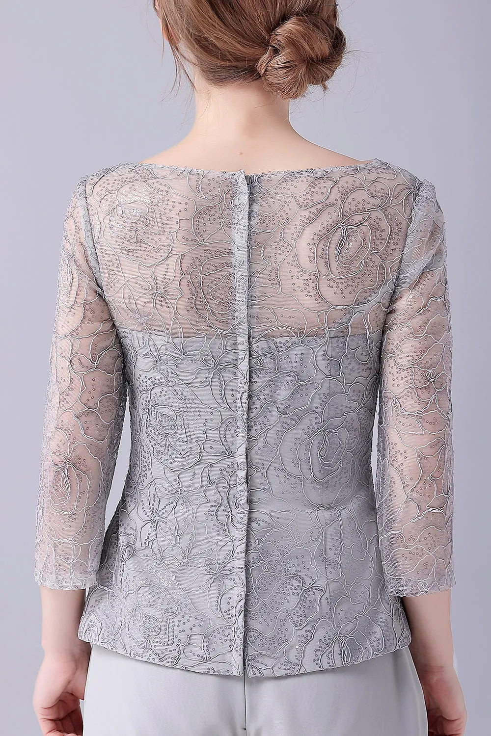 Silver 2 Pieces Slim Elegant Mother of the Bride Pant Suits sold by Zapaka product image thumbnail 5