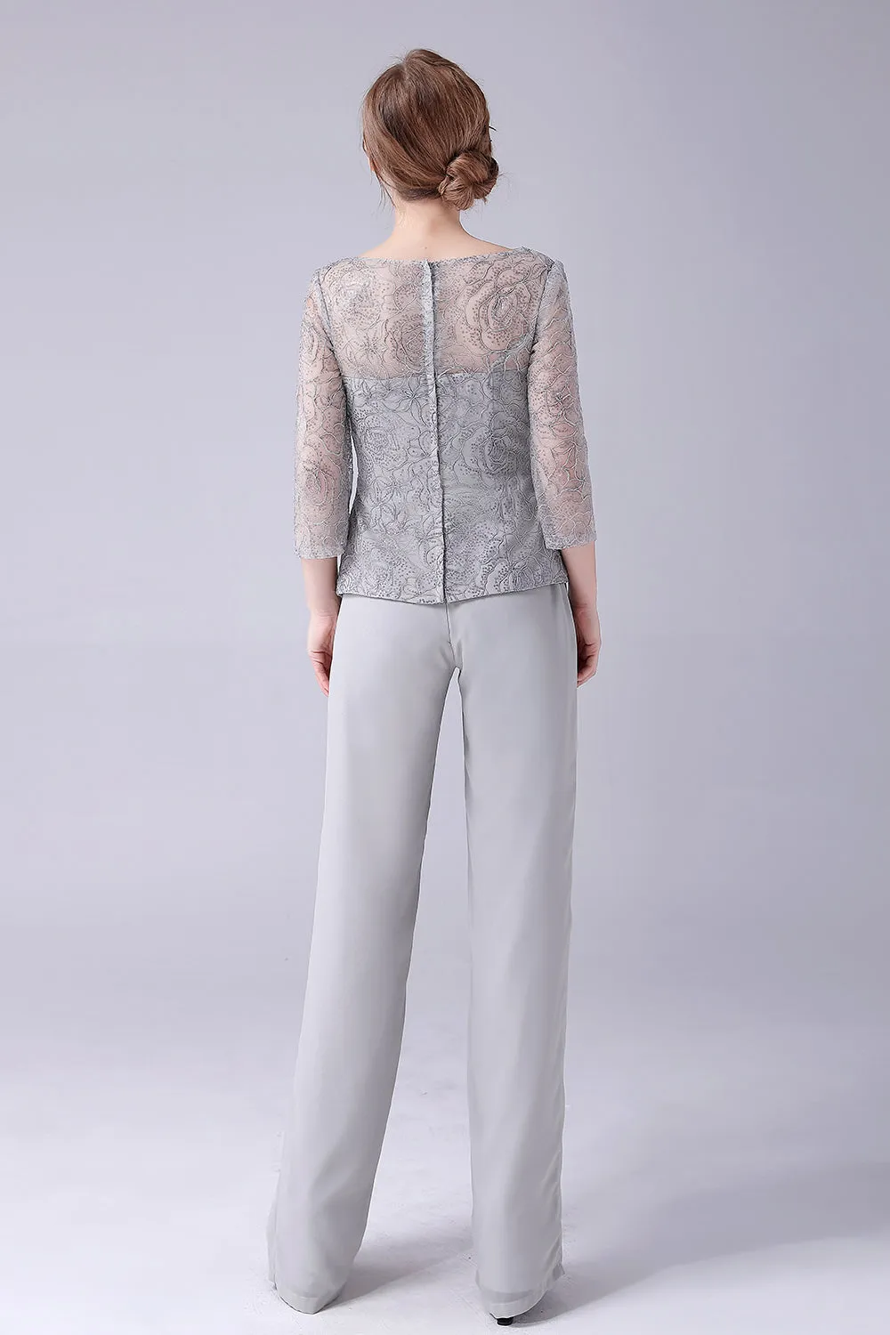 Silver 2 Pieces Slim Elegant Mother of the Bride Pant Suits sold by Zapaka product image thumbnail 2