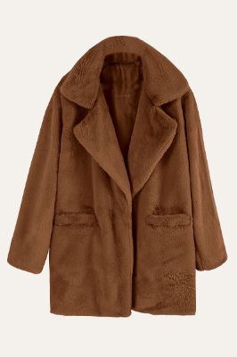 Coffee Notched Lapel Midi Faux Fur Coat sold by Zapaka
