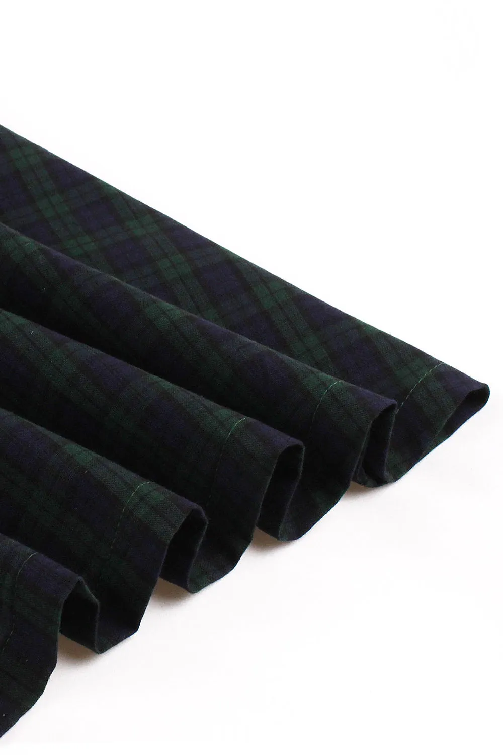 Navy Green Plaid Belted Swing 1950s Dress sold by Zapaka product image thumbnail 3