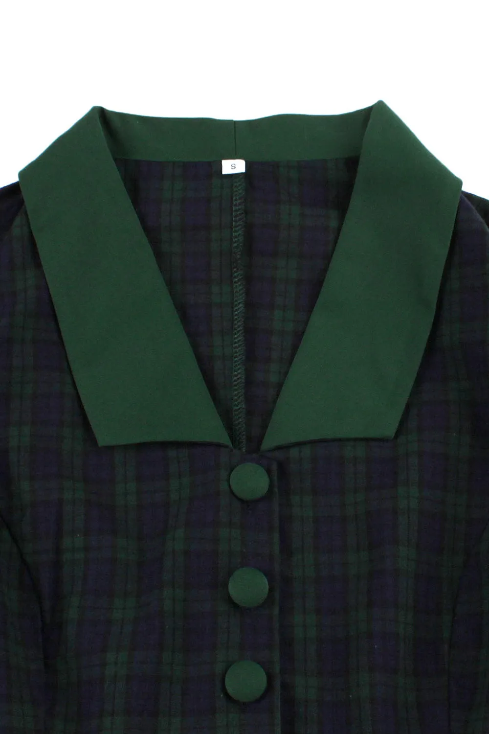 Navy Green Plaid Belted Swing 1950s Dress sold by Zapaka product image thumbnail 4
