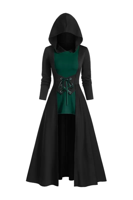 Black Long Sleeves Lace-up Halloween Dress with Hooded made by Zapaka