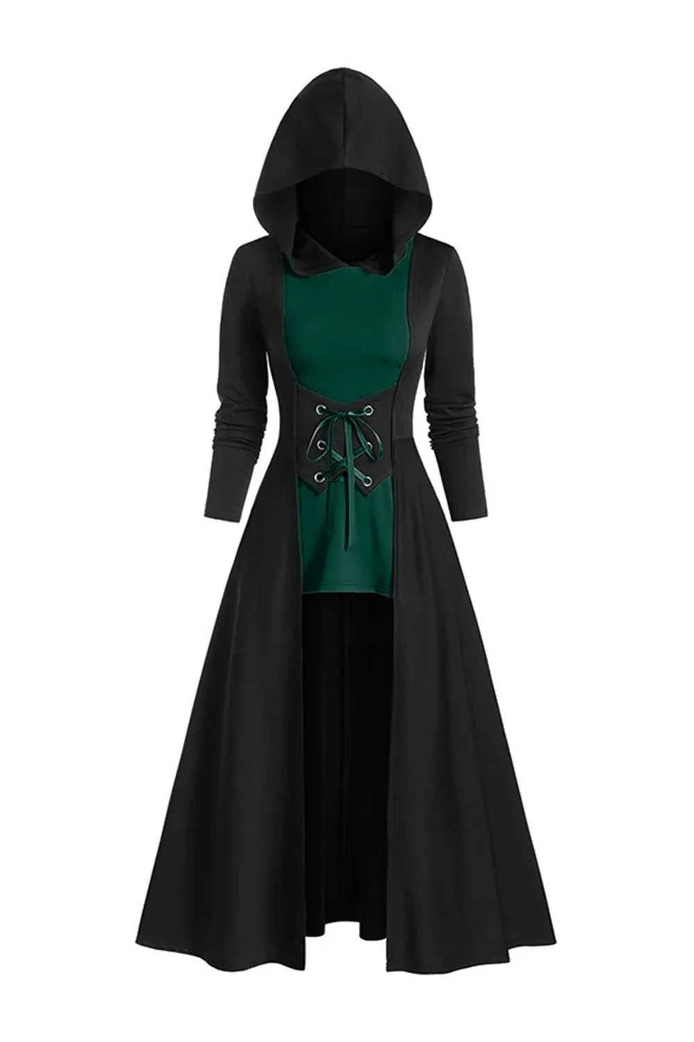 Black Long Sleeves Lace-up Halloween Dress with Hooded sold by Zapaka