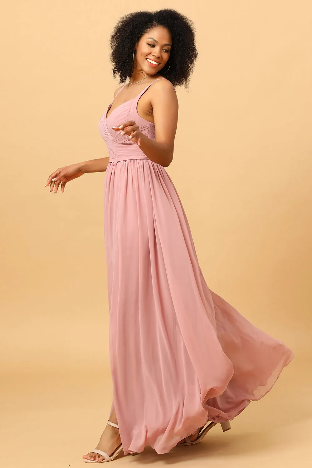Beautiful A Line Blush Long Bridesmaid Dress with Split Front sold by Zapaka product image thumbnail 4