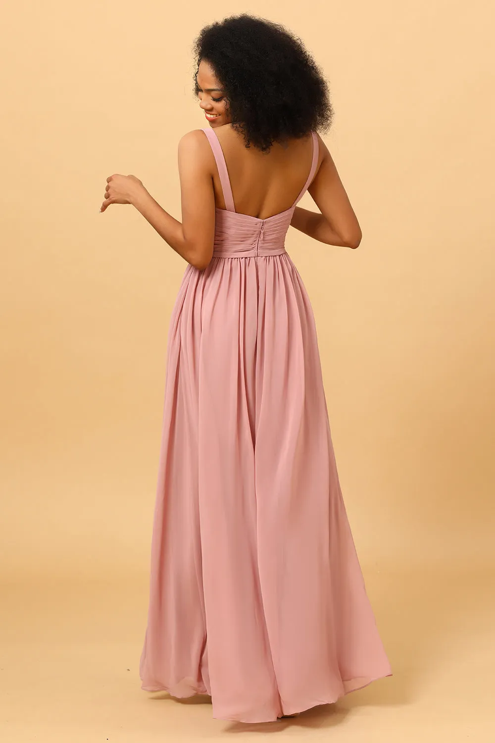 Beautiful A Line Blush Long Bridesmaid Dress with Split Front sold by Zapaka product image thumbnail 2