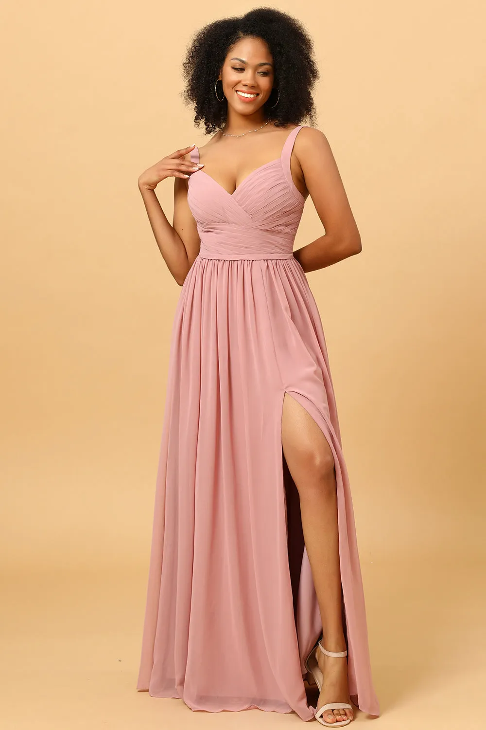Beautiful A Line Blush Long Bridesmaid Dress with Split Front sold by Zapaka product image thumbnail 3