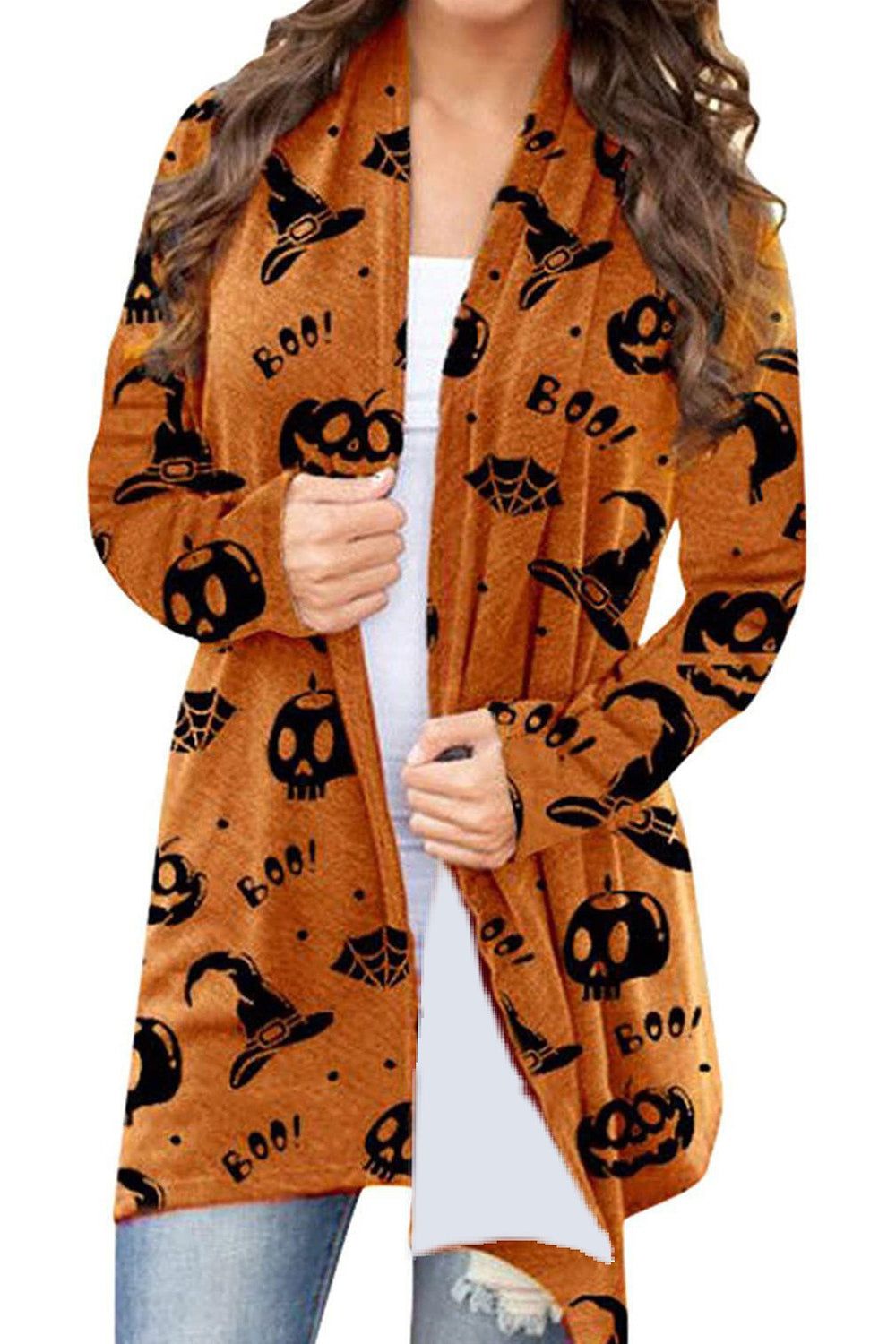 Halloween Pumpkin Ghost Face Pattern Black Coat sold by Zapaka product image thumbnail 5