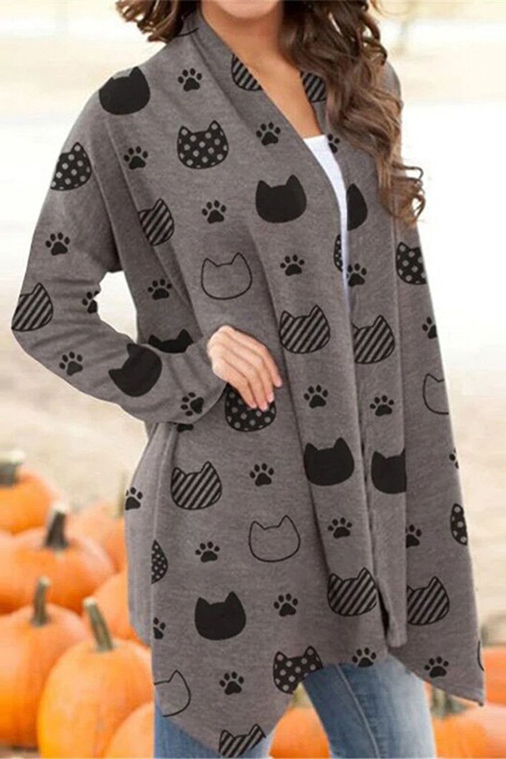 Halloween Pumpkin Ghost Face Pattern Black Coat sold by Zapaka product image thumbnail 2