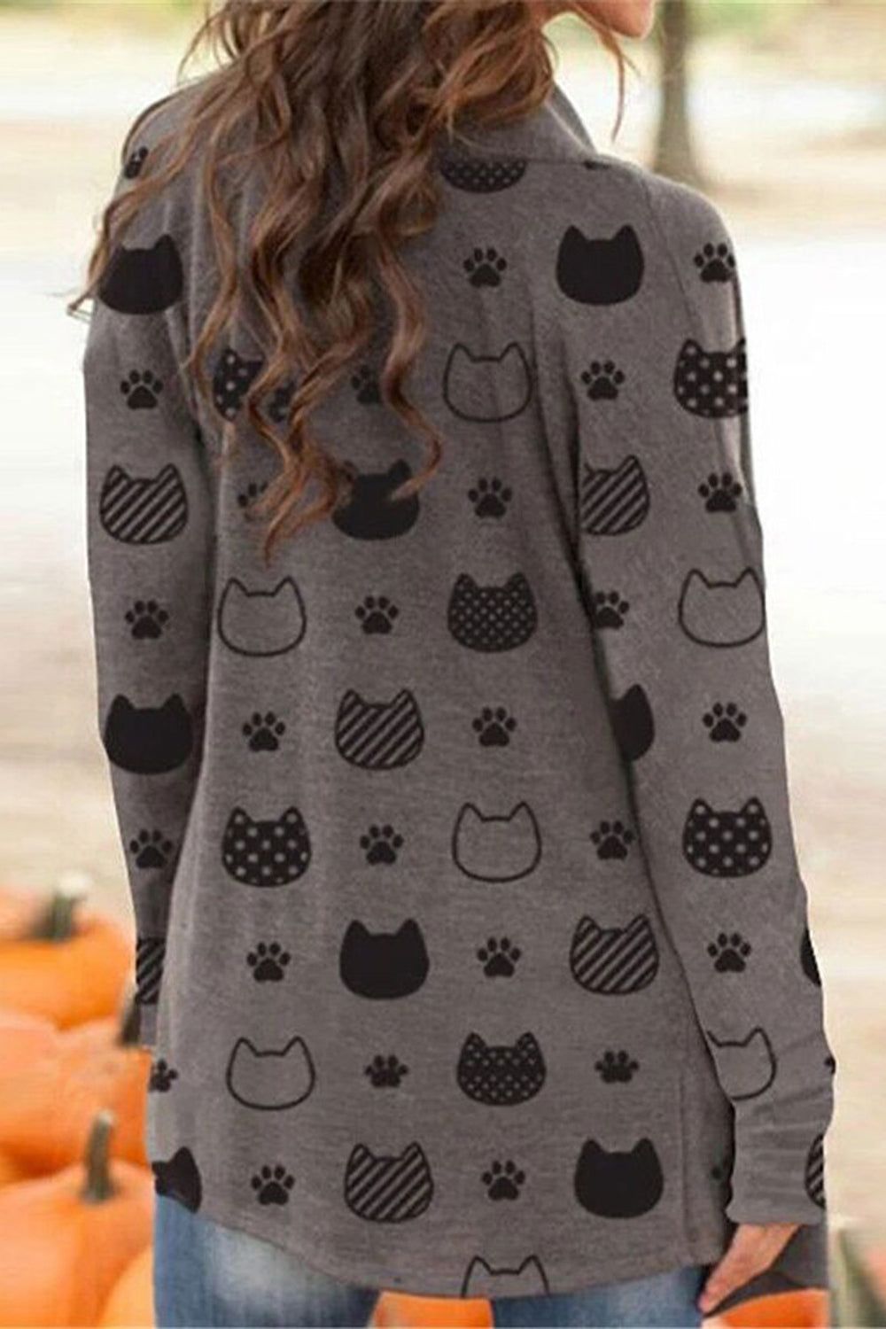 Halloween Pumpkin Ghost Face Pattern Black Coat sold by Zapaka product image thumbnail 3