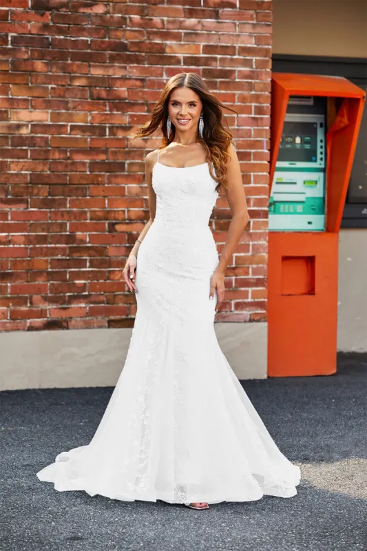 White Mermaid Lace Long Wedding Dress sold by Zapaka